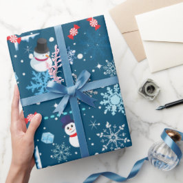 Cute Snowmen en Snowflakes Kerstmis Cadeaupapier