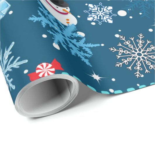 Cute Snowmen en Snowflakes Kerstmis Cadeaupapier (Rol Hoek)