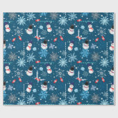 Cute Snowmen en Snowflakes Kerstmis Cadeaupapier (Vlak)