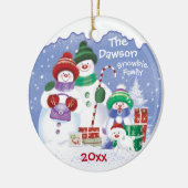 Cute Snowmen, Familie van 3 Snowbies, Kerstmis Keramisch Ornament (Links)