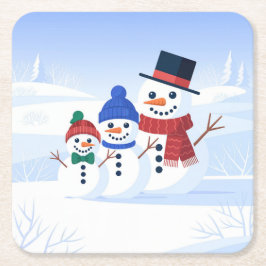 Cute Snowmen Family Coaster Set Kartonnen Onderzetters