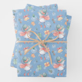 Cute Snowmen Gifts Snowflakes op blauw kerstfeest Inpakpapier Vel (In situ)