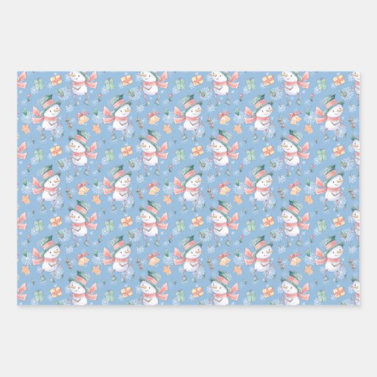 Cute Snowmen Gifts Snowflakes op blauw kerstfeest Inpakpapier Vel (Voorkant 3)