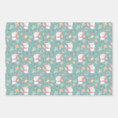 Cute Snowmen Gifts Snowflakes op Green Kerstmis Inpakpapier Vel (Voorkant 3)