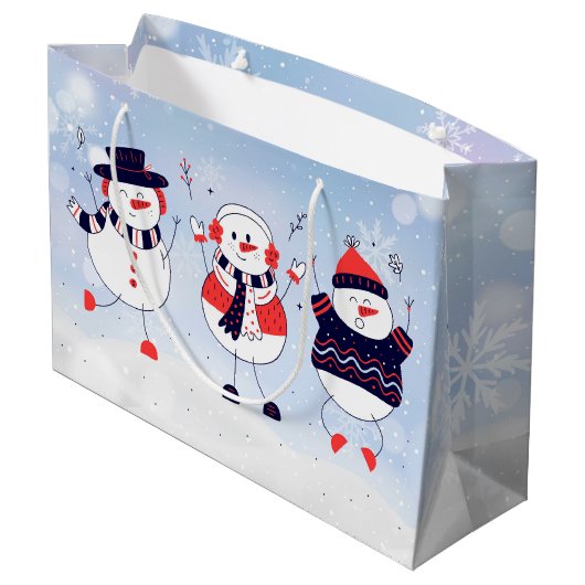 Cute Snowmen Groot Cadeauzakje (Achterkant Gekanteld)