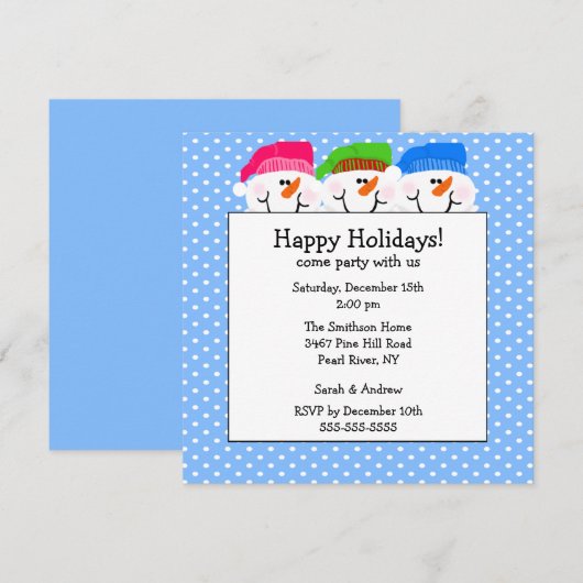 Cute Snowmen Happy Holiday Party Uitnodiging (Voorkant / Achterkant)