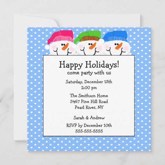 Cute Snowmen Happy Holiday Party Uitnodiging (Voorkant)