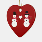 Cute Snowmen & Heart Red Heart Shaped Ornament (Links)