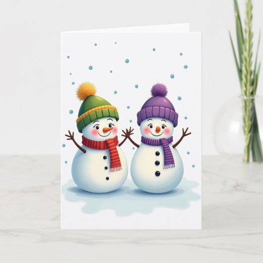 Cute Snowmen Holiday Cheer Card Kaart (Voorkant)