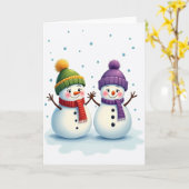 Cute Snowmen Holiday Cheer Card Kaart (Gele Bloem)