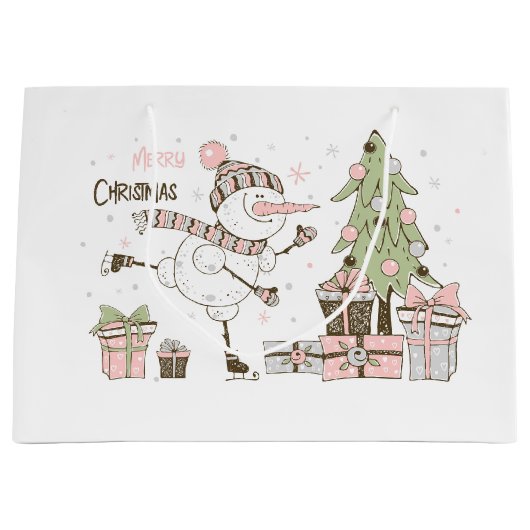 Cute Snowmen Ice Skating Groot Cadeauzakje (Voorkant)