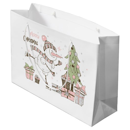 Cute Snowmen Ice Skating Groot Cadeauzakje (Achterkant Gekanteld)