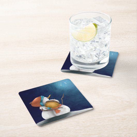 Cute Snowmen in Sterrennacht Kerstfeestdag Kartonnen Onderzetters (Insitu)