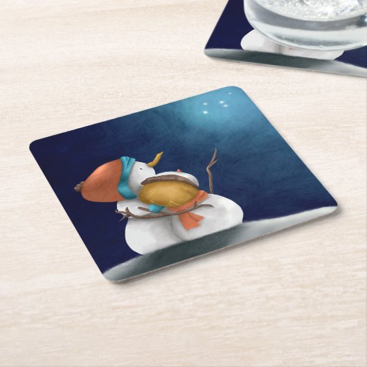 Cute Snowmen in Sterrennacht Kerstfeestdag Kartonnen Onderzetters (Schuin)