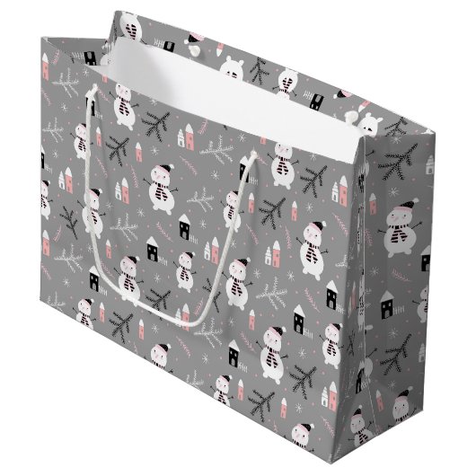 Cute Snowmen Large Gift Bag Groot Cadeauzakje (Voorkant Gekanteld)