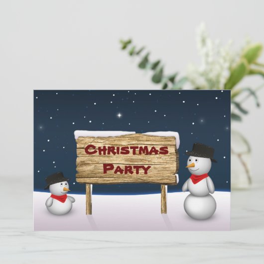 Cute Snowmen Merry Kerstparty Kaart (Staand voorkant)