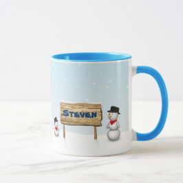 Cute Snowmen met Bord van de Aangepersonaliseerde Mok