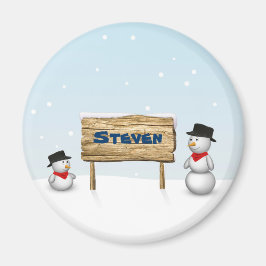 Cute Snowmen met het Bord van de Aangepersonalisee Magneet
