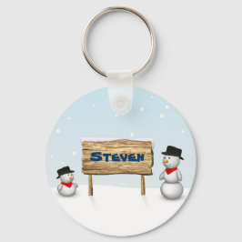 Cute Snowmen met het Bord van de Aangepersonalisee Sleutelhanger