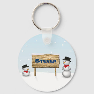 Cute Snowmen met het Bord van de Aangepersonalisee Sleutelhanger