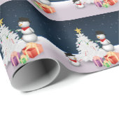 Cute Snowmen met kerstboom Cadeaupapier (Rol Hoek)
