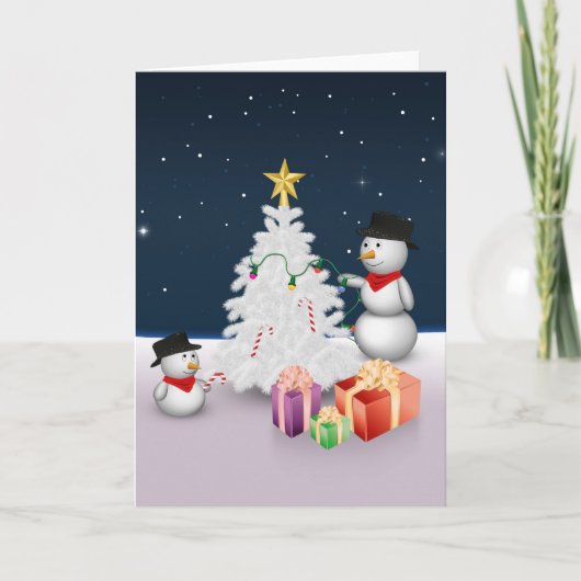 Cute Snowmen met kerstboom Feestdagen Kaart (Voorkant)