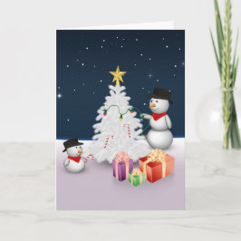 Cute Snowmen met kerstboom Feestdagen Kaart