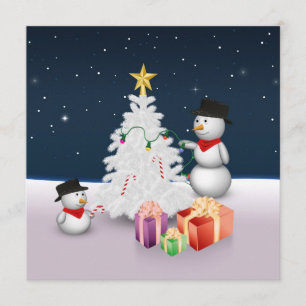 Cute Snowmen met kerstboom Kaart