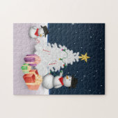Cute Snowmen met kerstboom Legpuzzel (Horizontaal)