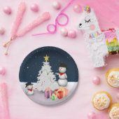 Cute Snowmen met kerstboom Papieren Bordje (Feest)
