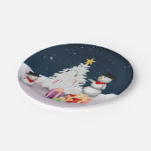 Cute Snowmen met kerstboom Papieren Bordje (Gekanteld)