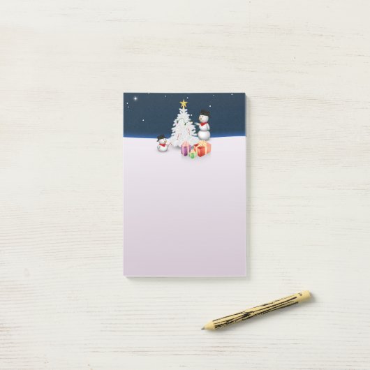Cute Snowmen met kerstboom Post-it® Notes (Op bureau)
