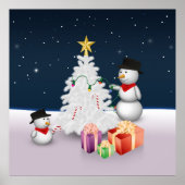 Cute Snowmen met kerstboom Poster (Voorkant)