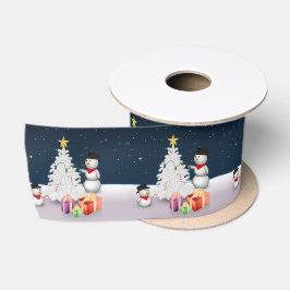 Cute Snowmen met kerstboom Satijnen Lint
