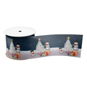 Cute Snowmen met kerstboom Satijnen Lint