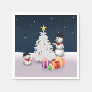 Cute Snowmen met kerstboom Servetten
