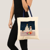 Cute Snowmen met kerstboom Tote Bag (Voorkant (product))