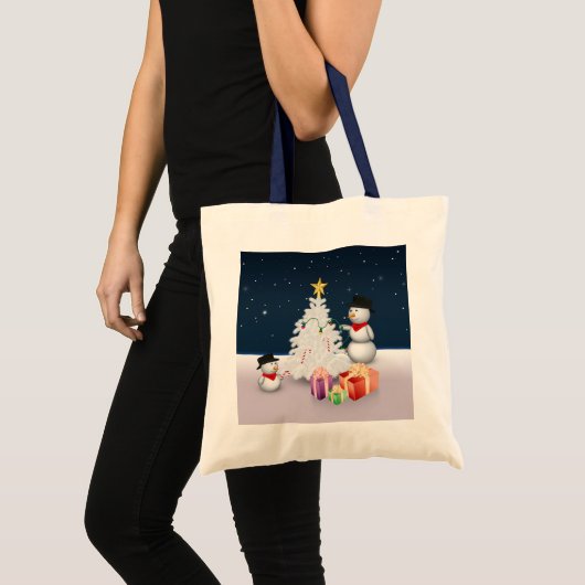 Cute Snowmen met kerstboom Tote Bag (Voorkant (product))