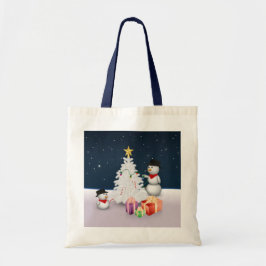 Cute Snowmen met kerstboom Tote Bag