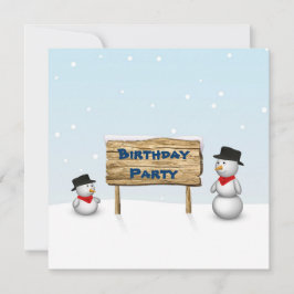 Cute Snowmen met Sign - Birthday Uitnodiging