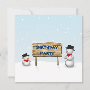 Cute Snowmen met Sign - Birthday Uitnodiging