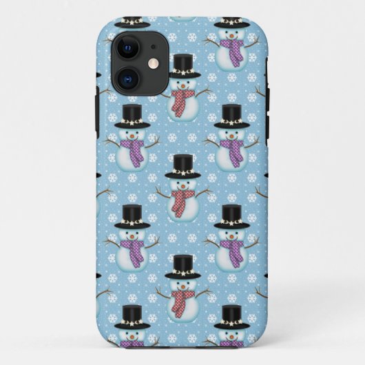 Cute Snowmen op Bleek blauw Patroon Case-Mate iPhone Case (Achterkant)