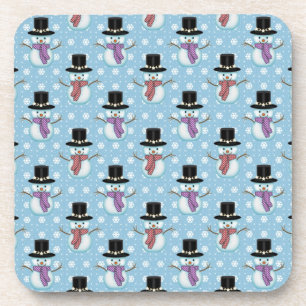 Cute Snowmen op Bleek blauw Patroon Drankjes Onderzetter