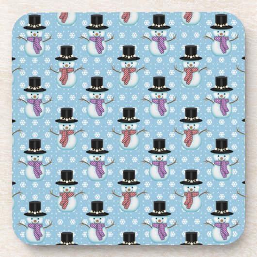 Cute Snowmen op Bleek blauw Patroon Drankjes Onderzetter (Voorkant)