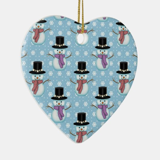 Cute Snowmen op Bleek blauw Patroon Keramisch Ornament (Rechts)
