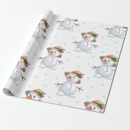 Cute Snowmen Pattern Cadeaupapier (Uitgerold)