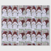 Cute Snowmen Prettige feestdagen Merry Kerstseizoe Cadeaupapier (Vlak)