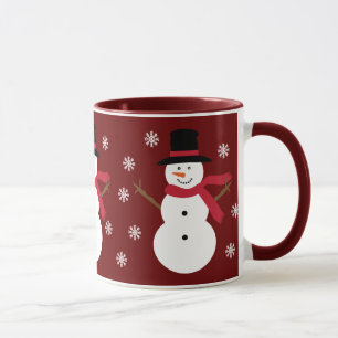 Cute Snowmen & Snowflakes Festive Red Ringer Mok