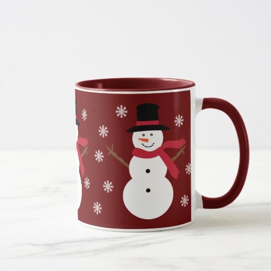 Cute Snowmen & Snowflakes Festive Red Ringer Mok (Rechts)