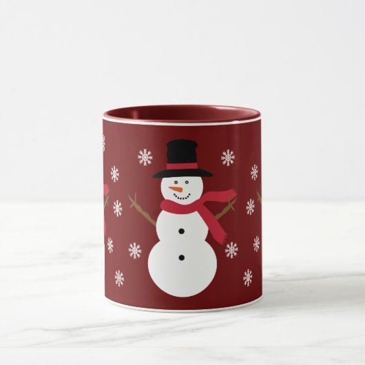 Cute Snowmen & Snowflakes Festive Red Ringer Mok (Midden)